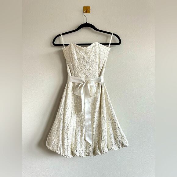Vintage Jessica McClintock White Strapless Bubble Hem Dress Y2K Prom Size 6 - Picture 1 of 6